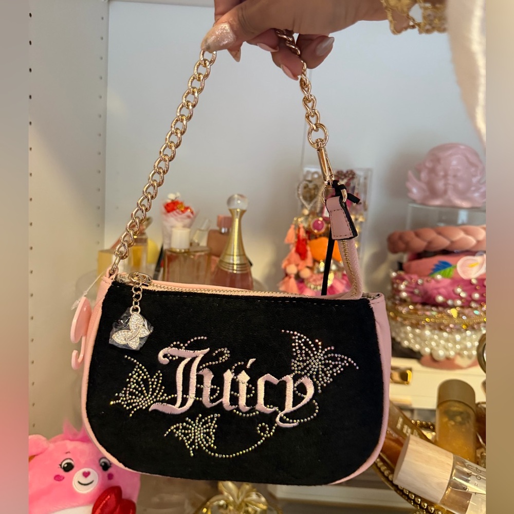 Juicy Couture Black and Pink Y2K butterfly rhinestone Bag